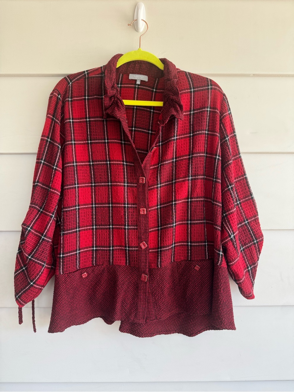 Habitat Red Plaid Button-Up Lagenlook Blouse XL